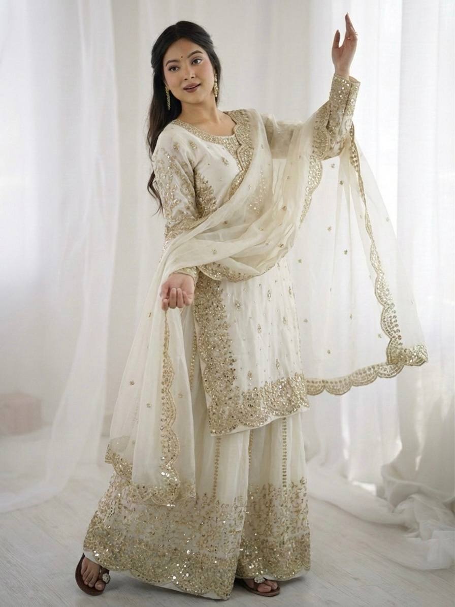 Elegant Ethnic Sharara Suit for Women Intricate Thread Work Festive Ensemble