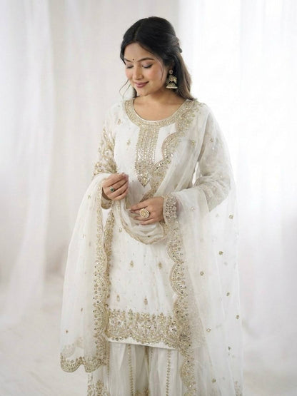 Elegant Ethnic Sharara Suit for Women Intricate Thread Work Festive Ensemble