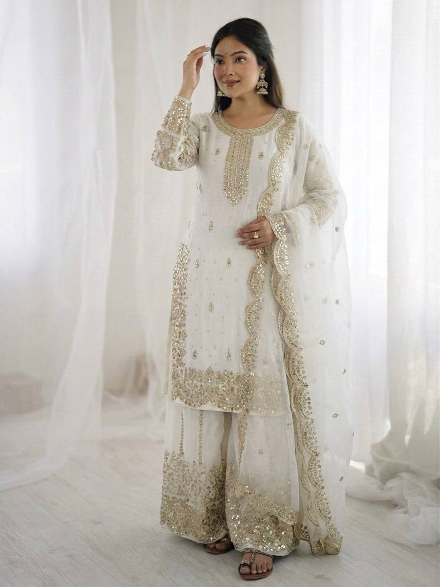 Elegant Ethnic Sharara Suit for Women Intricate Thread Work Festive Ensemble