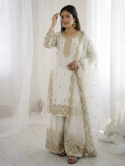 Elegant Ethnic Sharara Suit for Women Intricate Thread Work Festive Ensemble