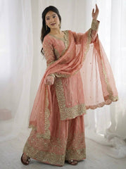 Elegant Ethnic Sharara Suit for Women Intricate Thread Work Festive Ensemble