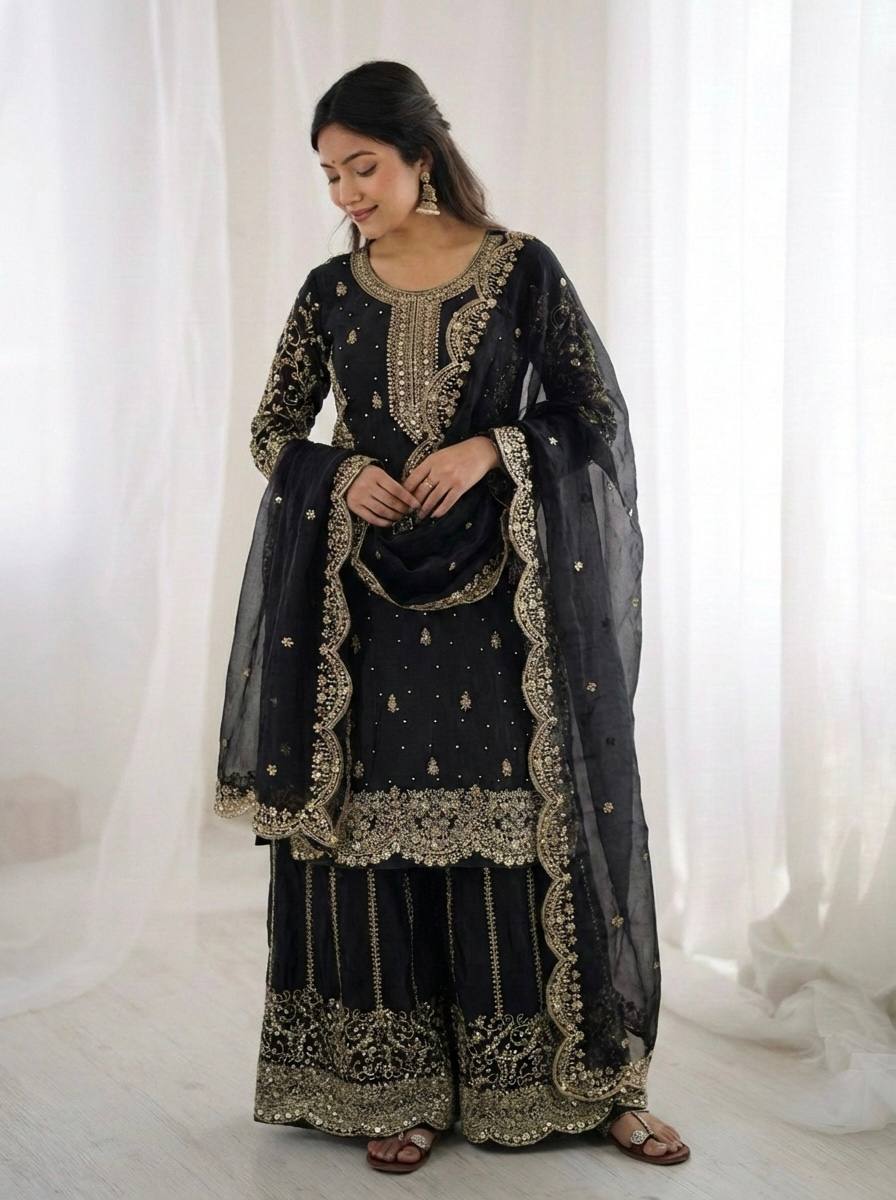 Elegant Ethnic Sharara Suit for Women Intricate Thread Work Festive Ensemble