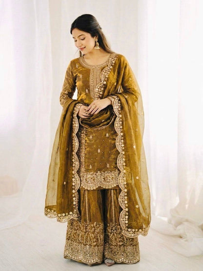 Luxurious Festive Organza Sharara Set Hand Embellished Ethnic Ensemble