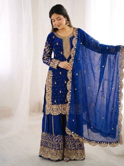 Luxurious Festive Organza Sharara Set Hand Embellished Ethnic Ensemble