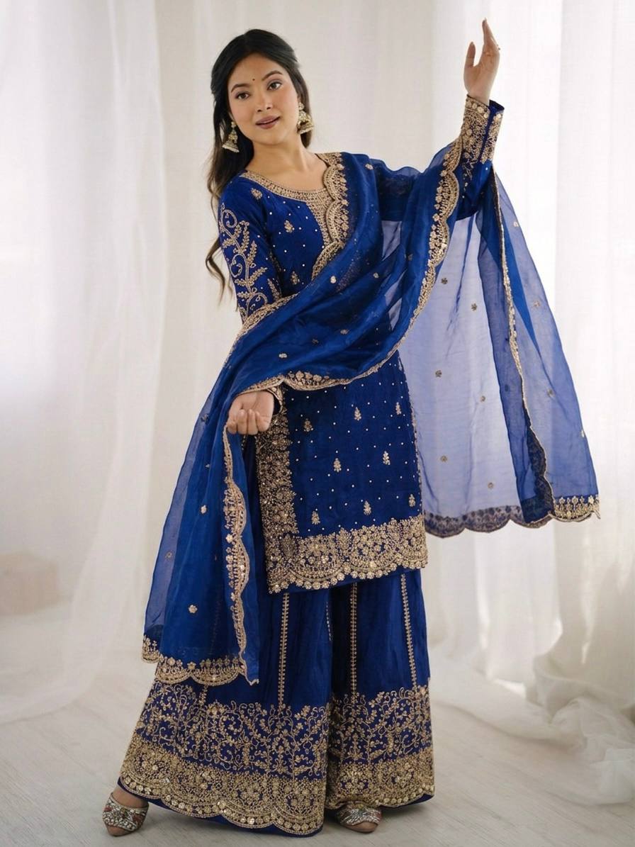 Luxurious Festive Organza Sharara Set Hand Embellished Ethnic Ensemble