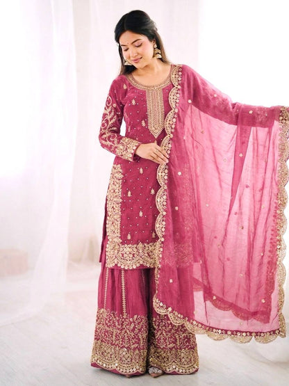 Luxurious Festive Organza Sharara Set Hand Embellished Ethnic Ensemble