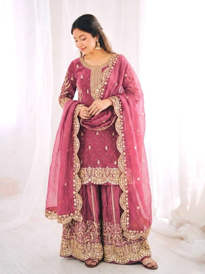 Luxurious Festive Organza Sharara Set Hand Embellished Ethnic Ensemble