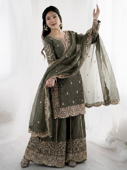 Luxurious Festive Organza Sharara Set Hand Embellished Ethnic Ensemble