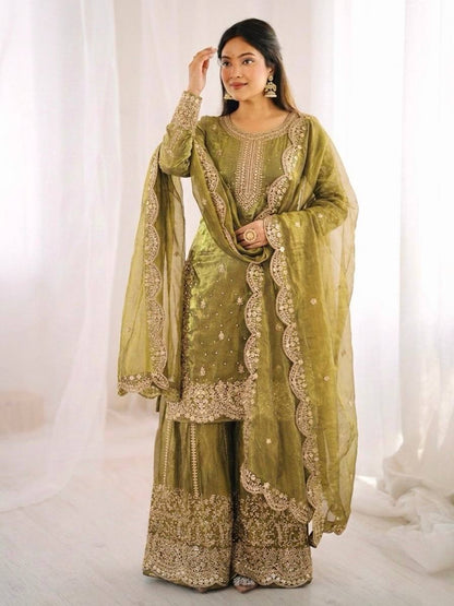 Luxurious Festive Organza Sharara Set Hand Embellished Ethnic Ensemble
