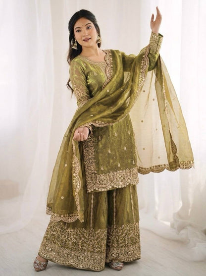Luxurious Festive Organza Sharara Set Hand Embellished Ethnic Ensemble