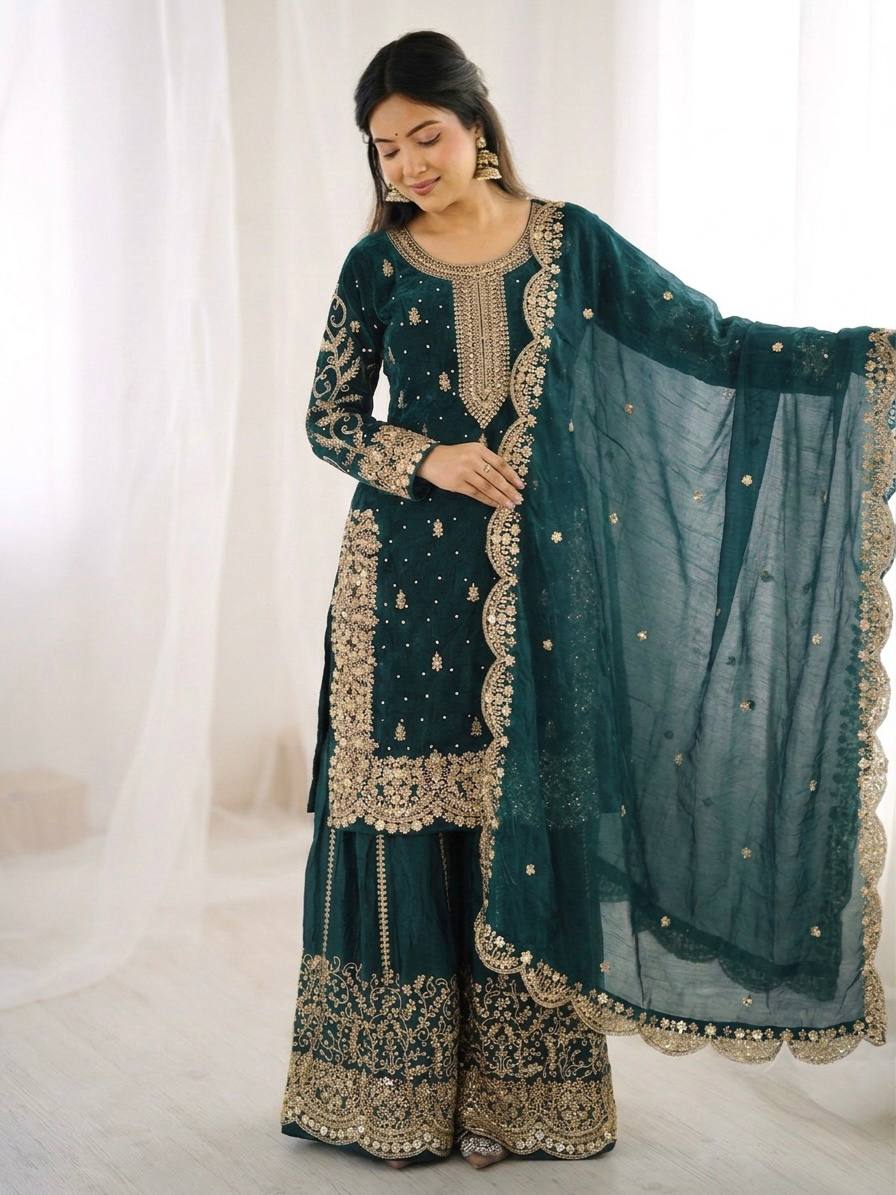 Sophisticated Embellished Sharara Suit Traditional Craftsmanship for Special Occasions