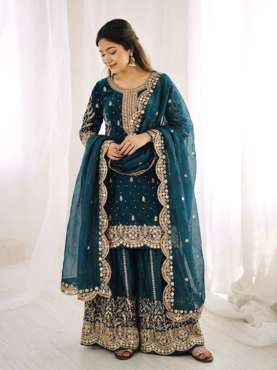 Sophisticated Embellished Sharara Suit Traditional Craftsmanship for Special Occasions