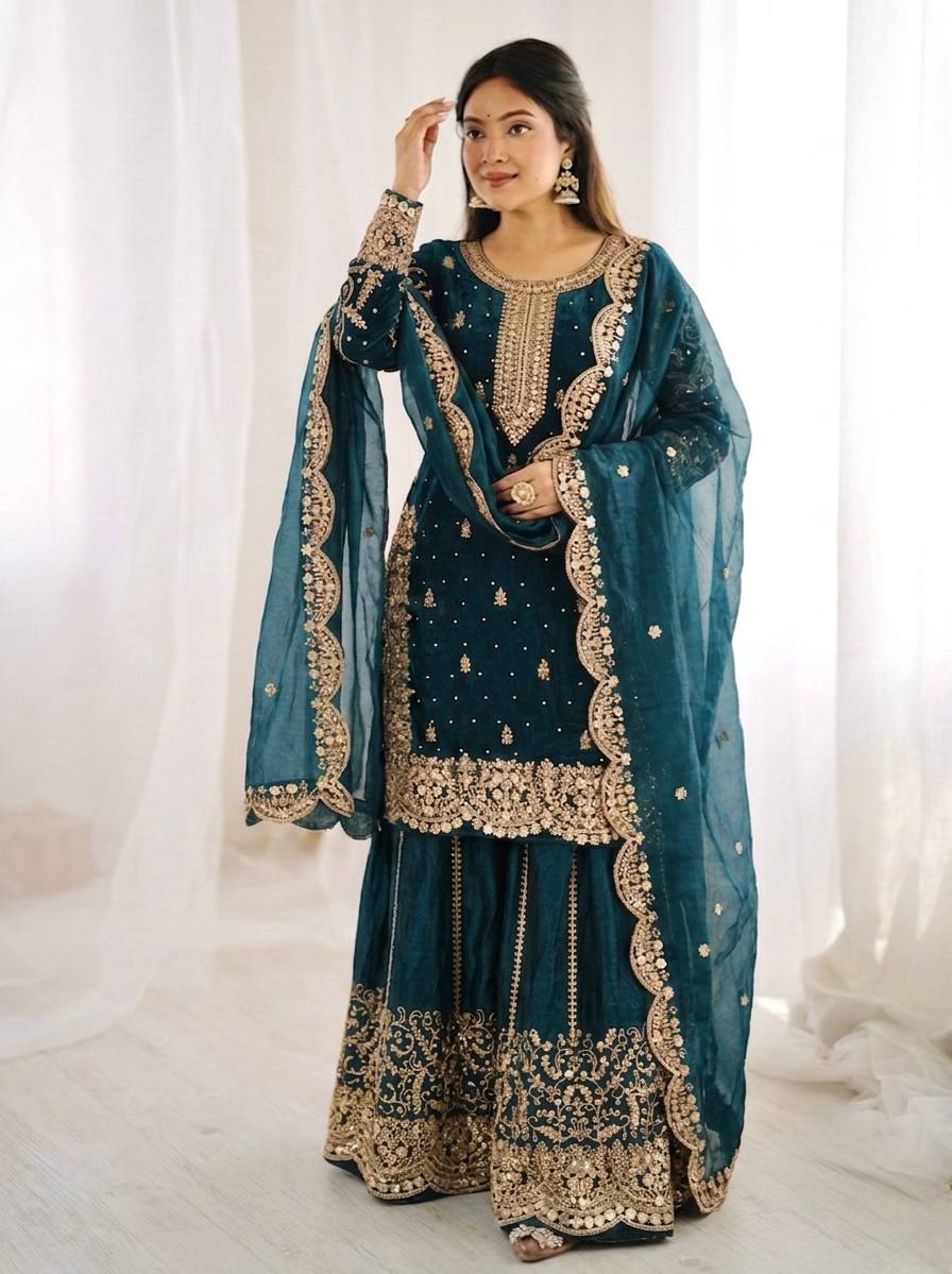 Sophisticated Embellished Sharara Suit Traditional Craftsmanship for Special Occasions