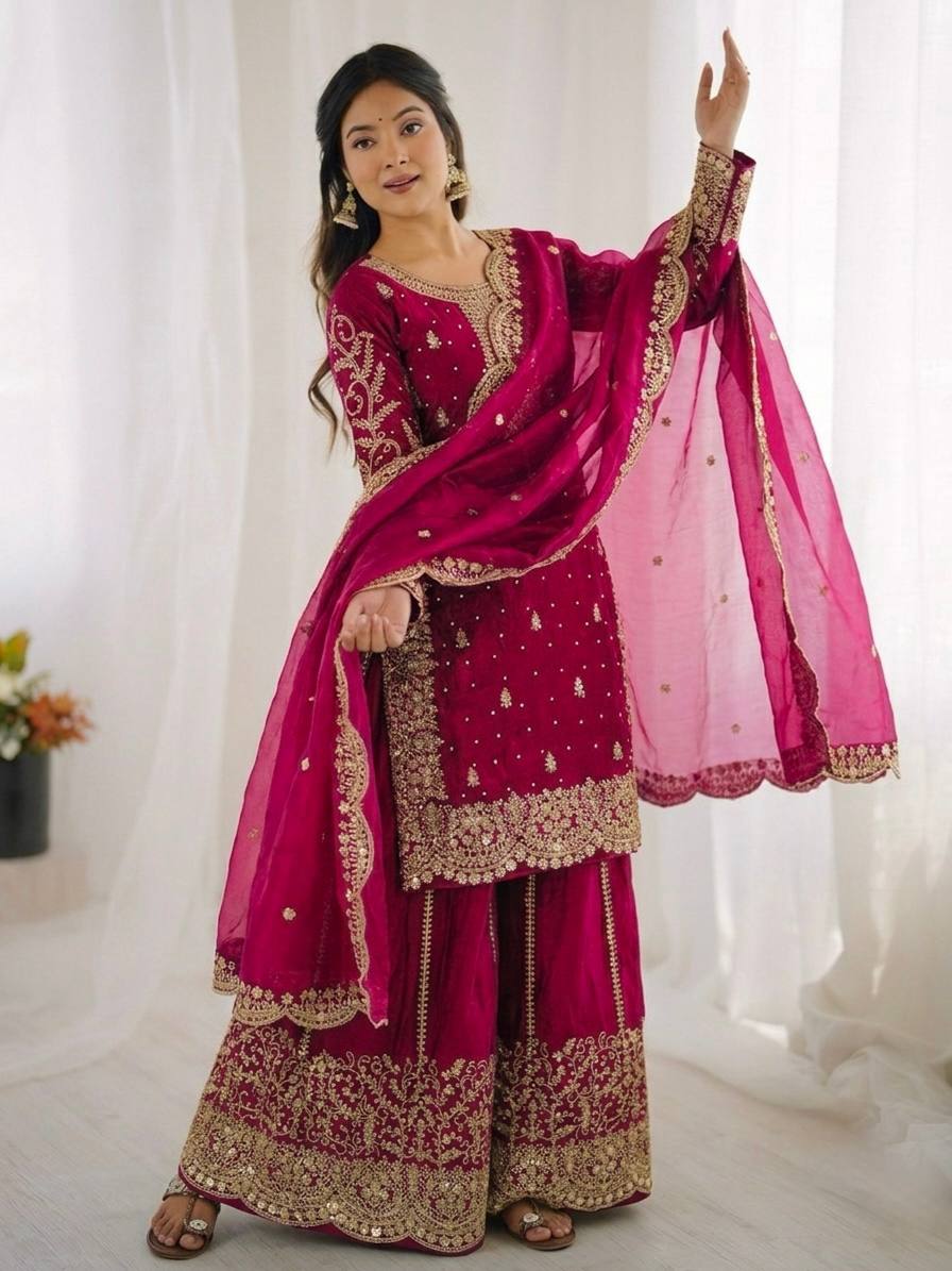 Sophisticated Embellished Sharara Suit Traditional Craftsmanship for Special Occasions
