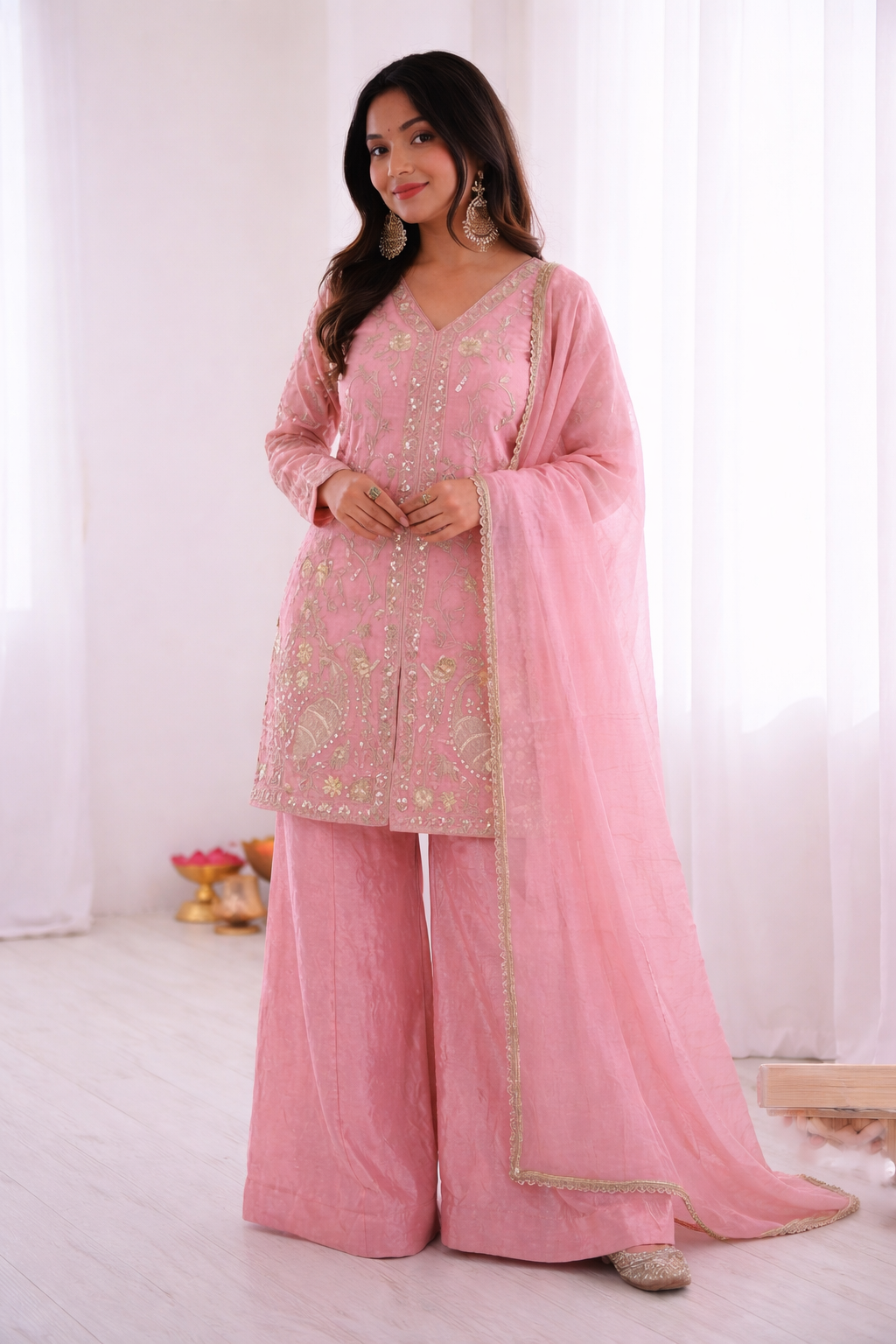 Sophisticated Festive Organza Palazzo Set Luxurious Traditional Ensemble
