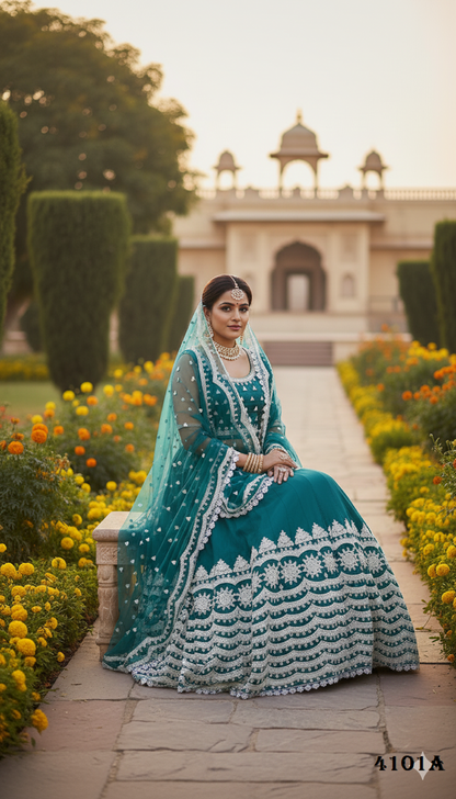 Chinnon Silk Lehenga Choli with Heavy Scallop Embroidery and Sequin Work