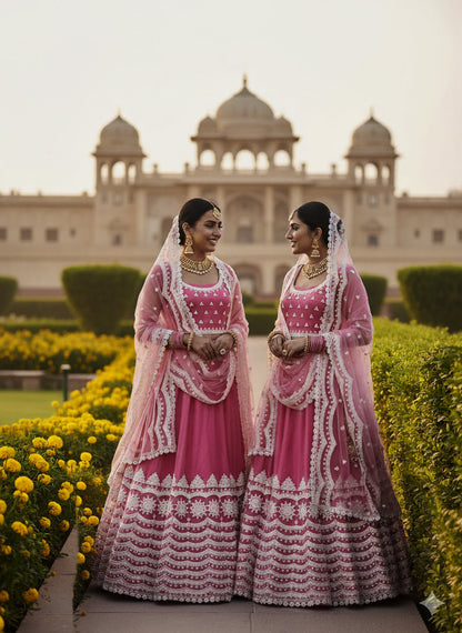 Chinnon Silk Lehenga Choli with Heavy Scallop Embroidery and Sequin Work