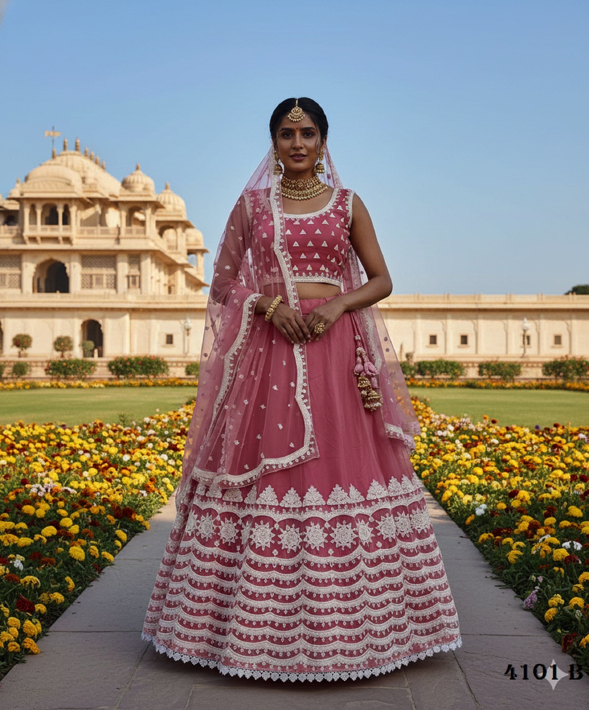 Chinnon Silk Lehenga Choli with Heavy Scallop Embroidery and Sequin Work