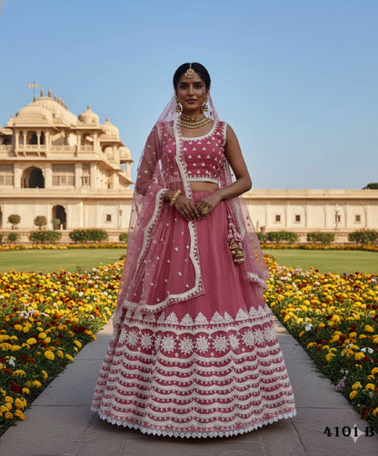 Chinnon Silk Lehenga Choli with Heavy Scallop Embroidery and Sequin Work