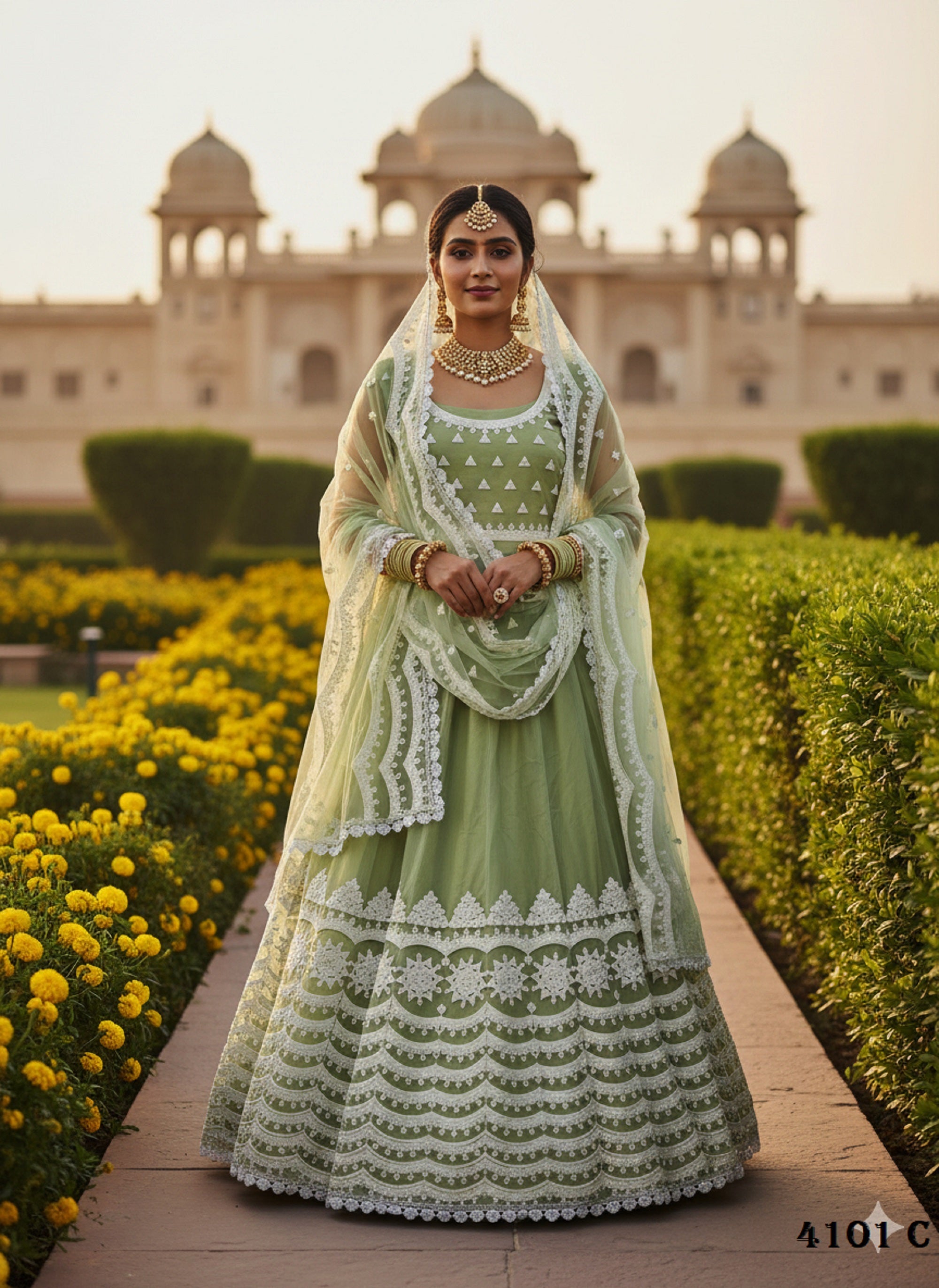 Chinnon Silk Lehenga Choli with Heavy Scallop Embroidery and Sequin Work