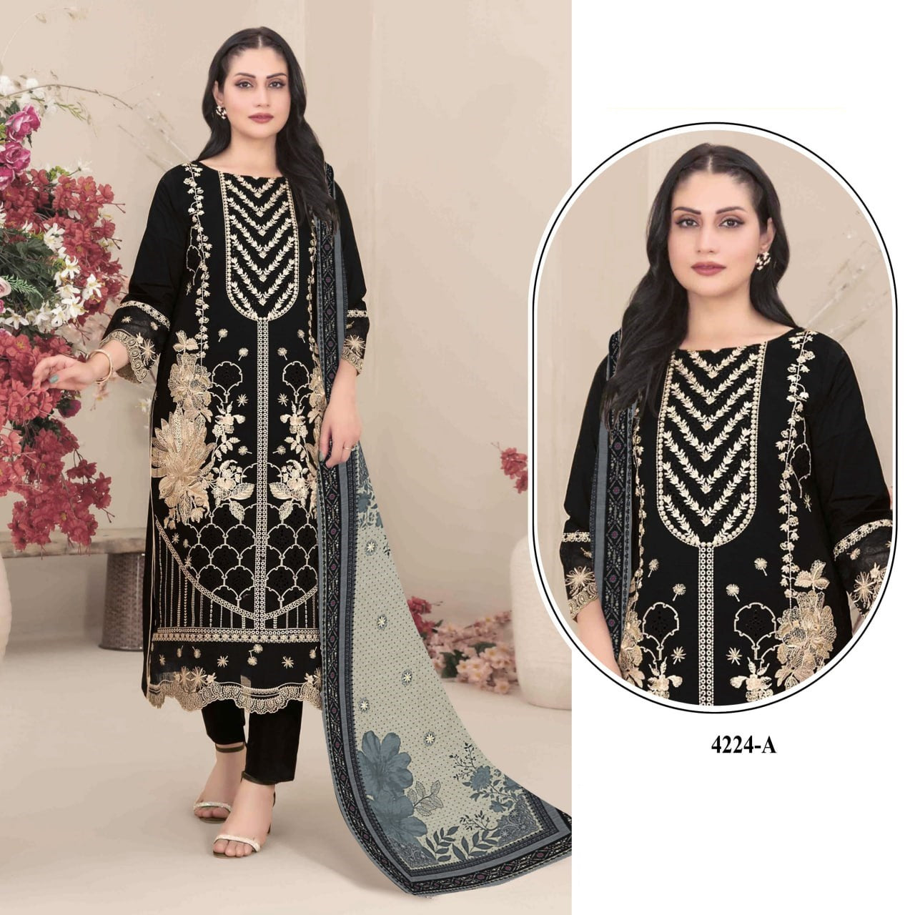 Stylish Festive Ethnic Kurta Pant and Dupatta Set Heavy Thread Work Party Wear