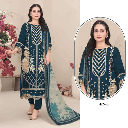 Stylish Festive Ethnic Kurta Pant and Dupatta Set Heavy Thread Work Party Wear