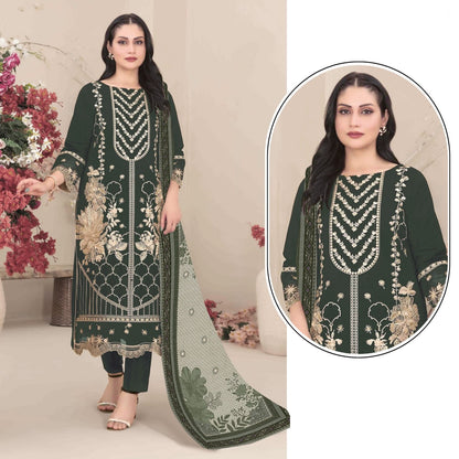 Stylish Festive Ethnic Kurta Pant and Dupatta Set Heavy Thread Work Party Wear