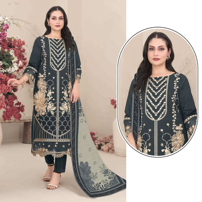 Stylish Festive Ethnic Kurta Pant and Dupatta Set Heavy Thread Work Party Wear