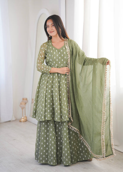 Contemporary Peplum Sharara Set Stylish Festive Wear with Intricate Details