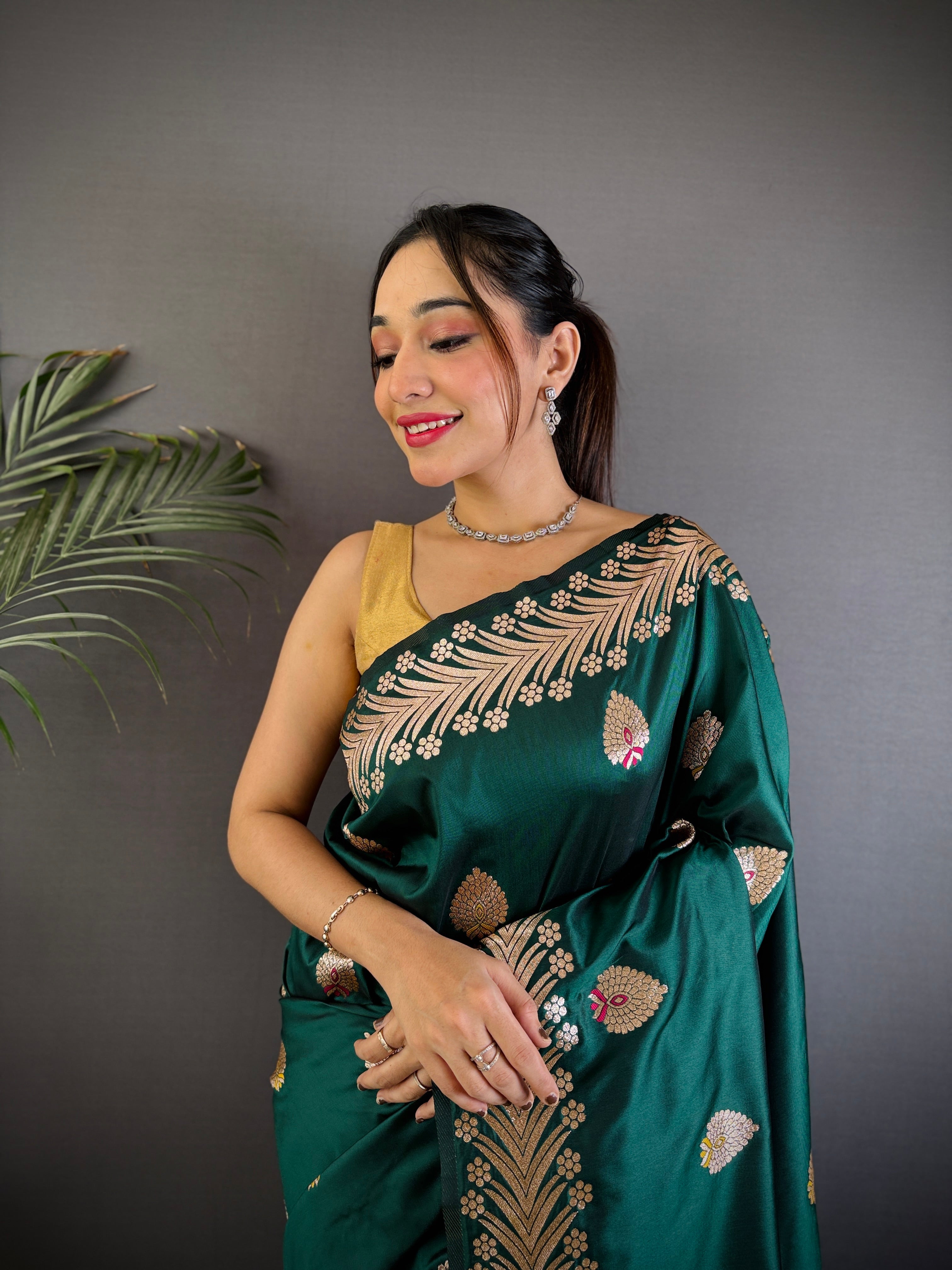 Elegant Banarasi Soft Silk Saree with Rich Zari Border Woven Pallu Traditional Indian Ethnic Wear for Weddings and Festivals