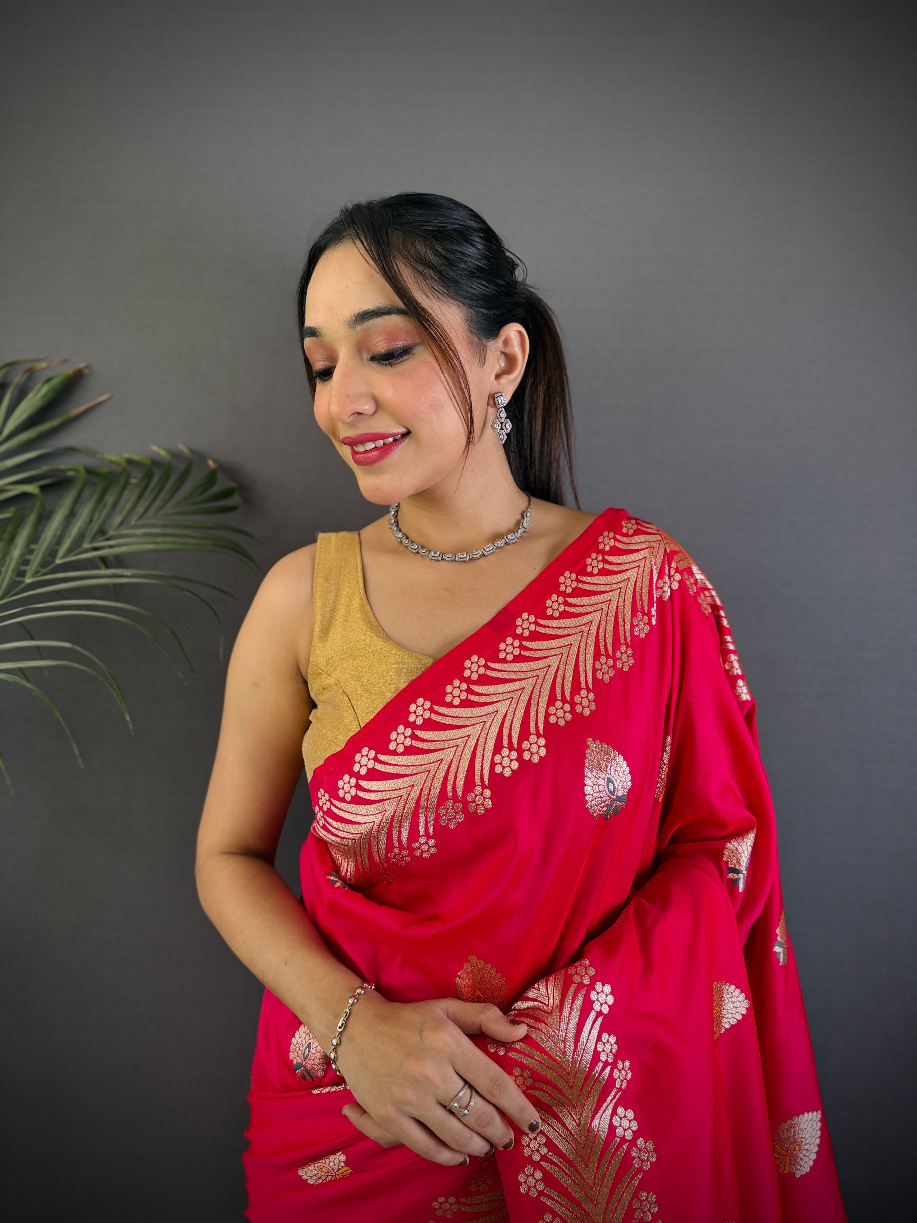 Elegant Banarasi Soft Silk Saree with Rich Zari Border Woven Pallu Traditional Indian Ethnic Wear for Weddings and Festivals