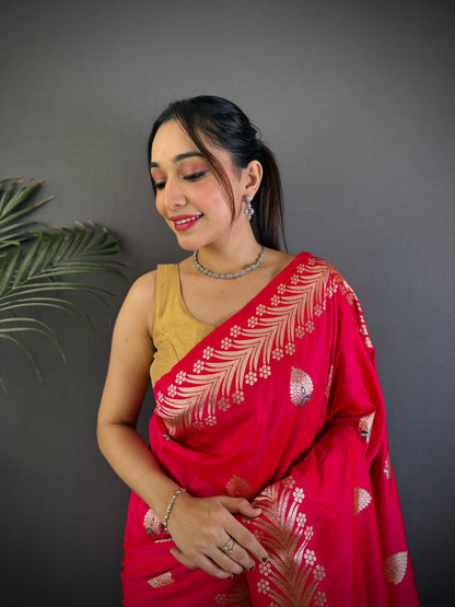 Elegant Banarasi Soft Silk Saree with Rich Zari Border Woven Pallu Traditional Indian Ethnic Wear for Weddings and Festivals