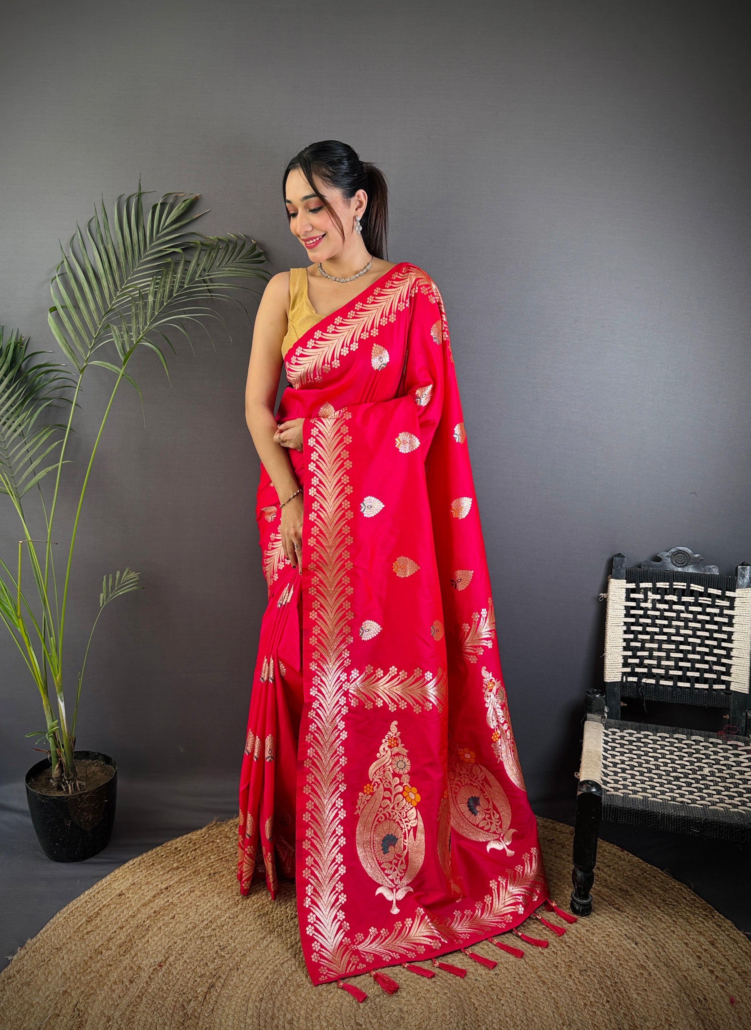 Elegant Banarasi Soft Silk Saree with Rich Zari Border Woven Pallu Traditional Indian Ethnic Wear for Weddings and Festivals