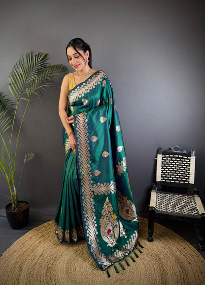 Elegant Banarasi Soft Silk Saree with Rich Zari Border Woven Pallu Traditional Indian Ethnic Wear for Weddings and Festivals