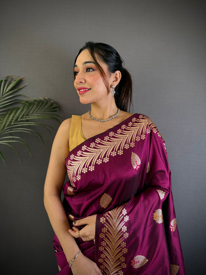Elegant Banarasi Soft Silk Saree with Rich Zari Border Woven Pallu Traditional Indian Ethnic Wear for Weddings and Festivals