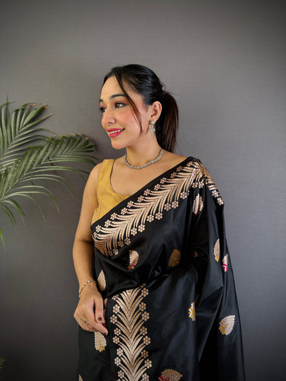 Elegant Banarasi Soft Silk Saree with Rich Zari Border Woven Pallu Traditional Indian Ethnic Wear for Weddings and Festivals