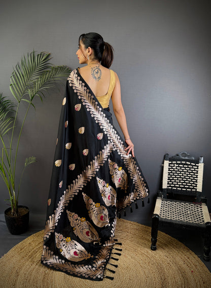 Elegant Banarasi Soft Silk Saree with Rich Zari Border Woven Pallu Traditional Indian Ethnic Wear for Weddings and Festivals