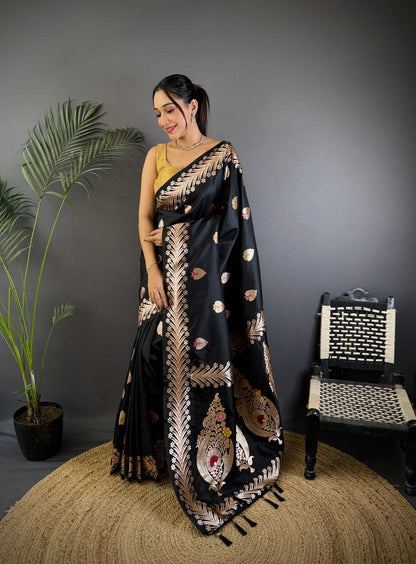 Elegant Banarasi Soft Silk Saree with Rich Zari Border Woven Pallu Traditional Indian Ethnic Wear for Weddings and Festivals