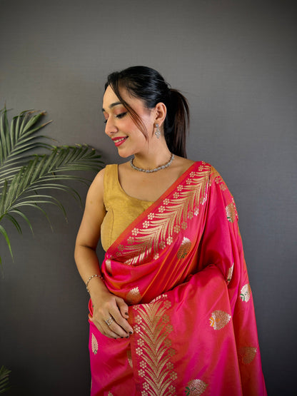 Elegant Banarasi Soft Silk Saree with Rich Zari Border Woven Pallu Traditional Indian Ethnic Wear for Weddings and Festivals