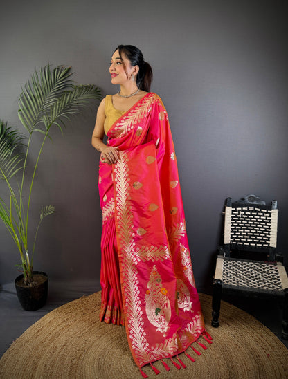 Elegant Banarasi Soft Silk Saree with Rich Zari Border Woven Pallu Traditional Indian Ethnic Wear for Weddings and Festivals