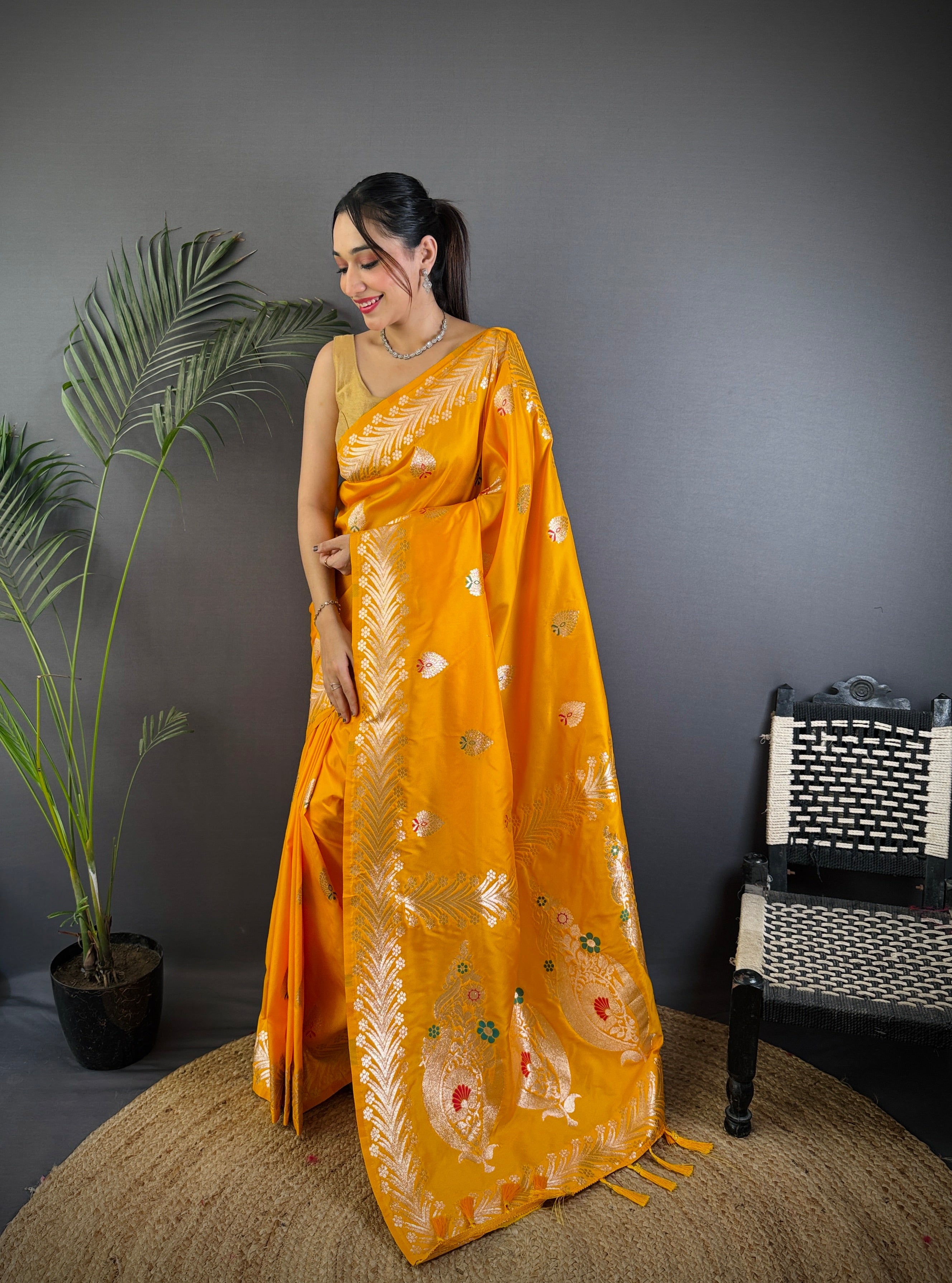 Elegant Banarasi Soft Silk Saree with Rich Zari Border Woven Pallu Traditional Indian Ethnic Wear for Weddings and Festivals