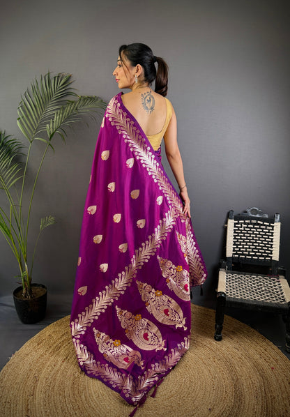 Elegant Banarasi Soft Silk Saree with Rich Zari Border Woven Pallu Traditional Indian Ethnic Wear for Weddings and Festivals