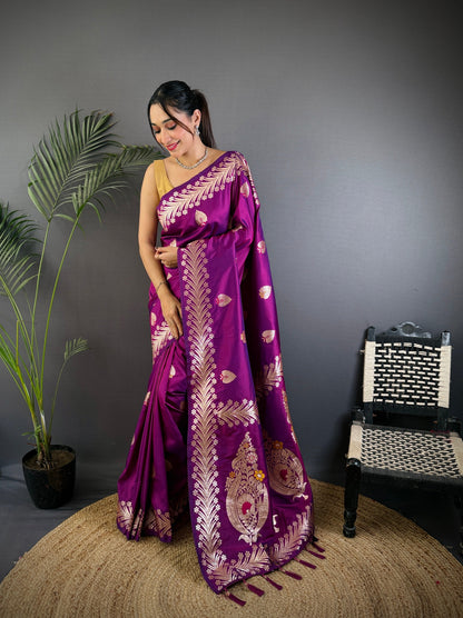 Elegant Banarasi Soft Silk Saree with Rich Zari Border Woven Pallu Traditional Indian Ethnic Wear for Weddings and Festivals