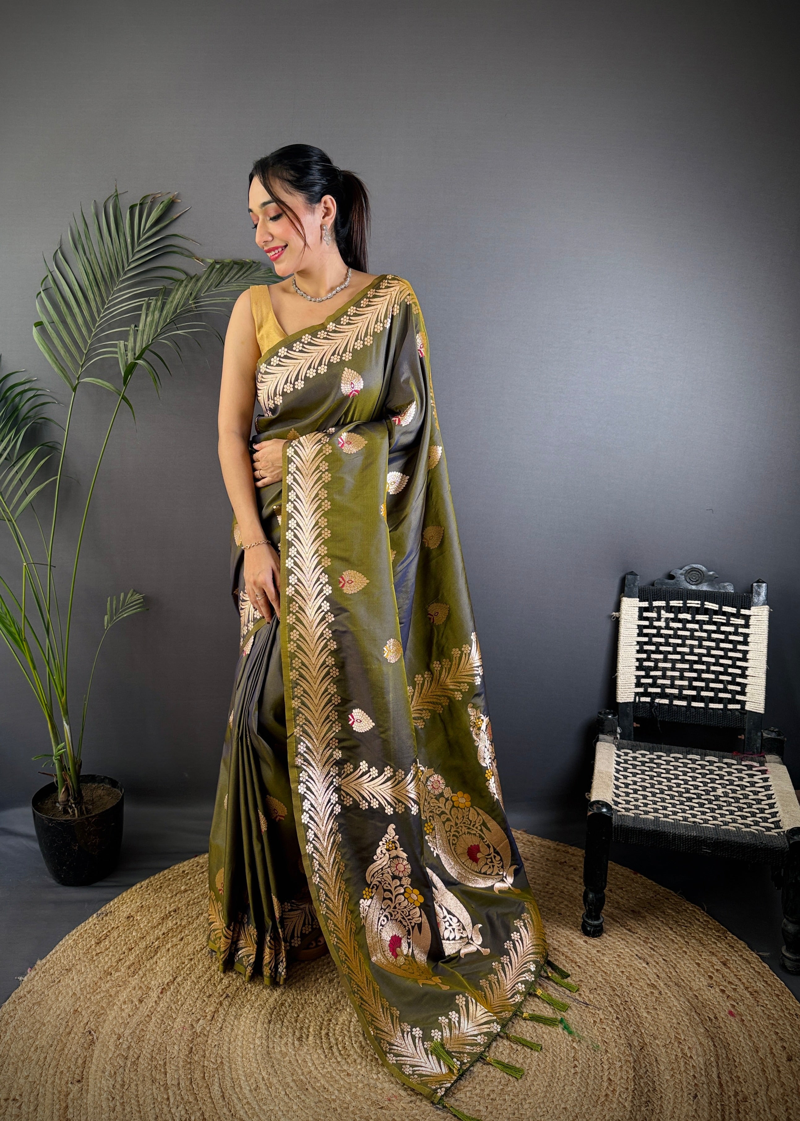 Elegant Banarasi Soft Silk Saree with Rich Zari Border Woven Pallu Traditional Indian Ethnic Wear for Weddings and Festivals