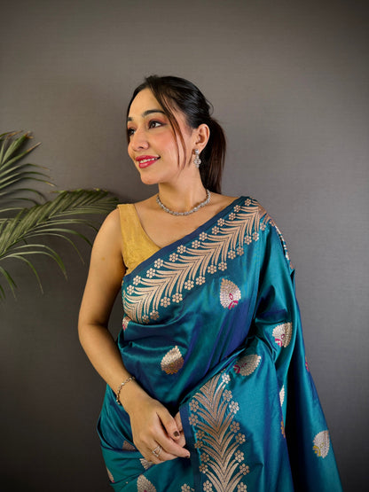 Elegant Banarasi Soft Silk Saree with Rich Zari Border Woven Pallu Traditional Indian Ethnic Wear for Weddings and Festivals