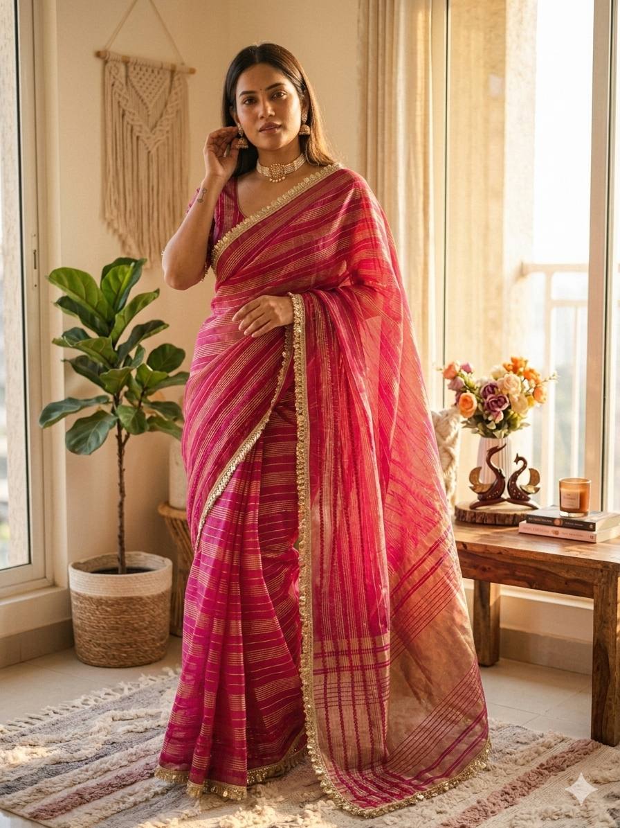 Sophisticated Embellished Organza Saree Set Elegant Festive Attire for Special Occasions