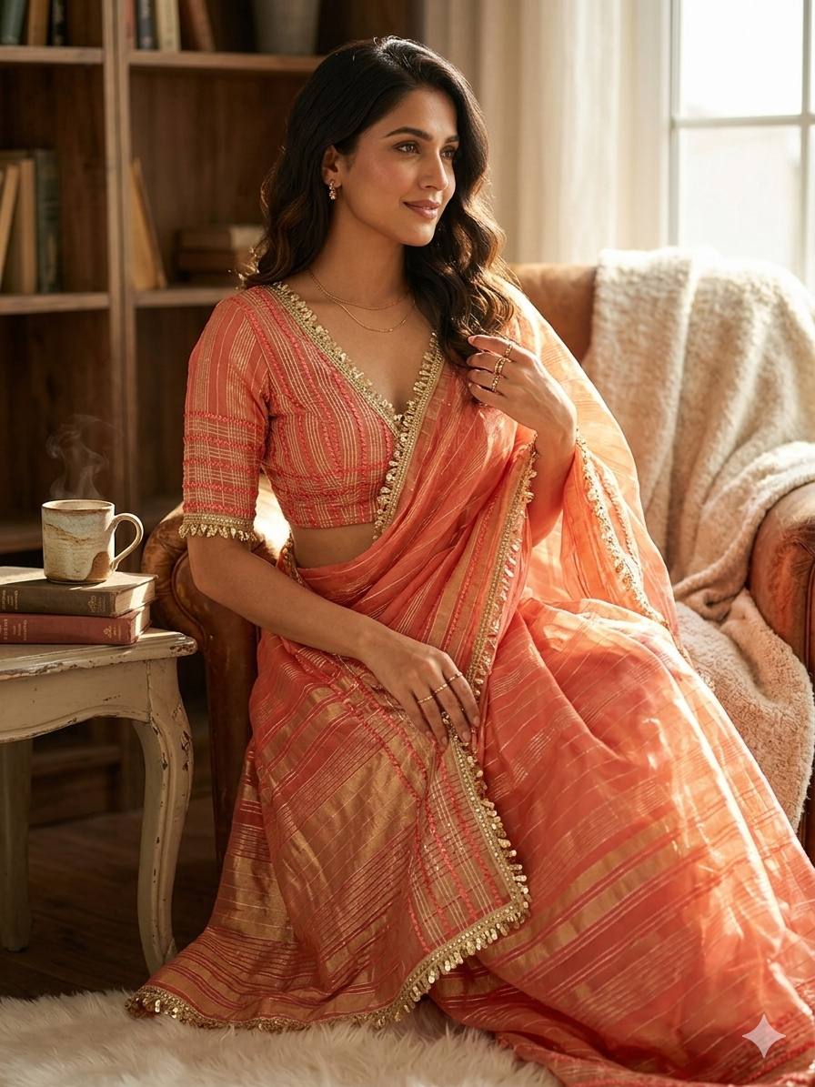 Sophisticated Embellished Organza Saree Set Elegant Festive Attire for Special Occasions