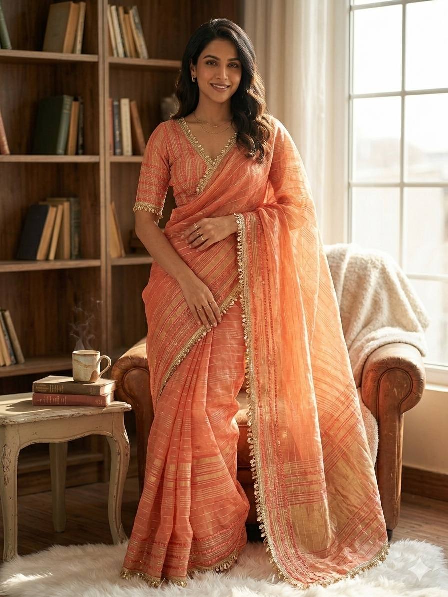 Sophisticated Embellished Organza Saree Set Elegant Festive Attire for Special Occasions