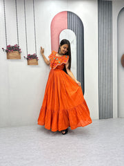 Premium Festive Wear Gown Embroidered Collar Dress with Tiered Flare