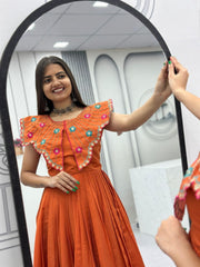 Premium Festive Wear Gown Embroidered Collar Dress with Tiered Flare